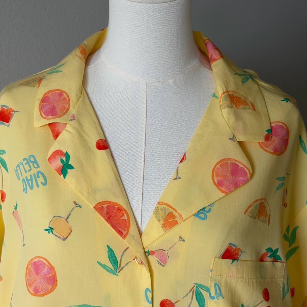 Sleep Chic 70% Rayon Yellow Fruit Cocktail Clao Bella Print Pajama Set-XL - Picture 2 of 13